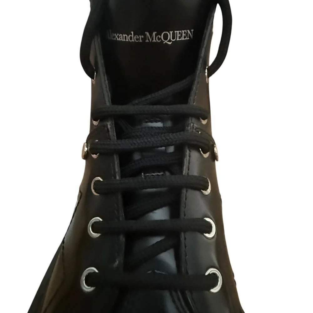 Alexander McQueen Tread Slick Leather Lace Up Spike  Combat Boots - Picture 2 of 9